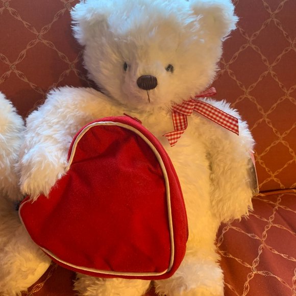 2 Hallmark "From My Heart" White Bear Plush/Heart Gift Zip Bag - Picture 5 of 16